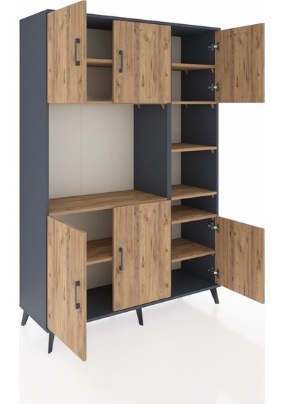 Hyperion Dolap 10 Raflı 6 Kapaklı 132x44x195 Antrasit-çam/çam Antrasit