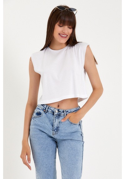 Kadın Regular Fit Crop Tişort Spr22tsk128 001