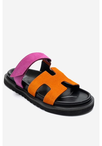 Luvishoes Luvi Shoes Morte Fuşya-turuncu Süet Hakiki Deri Kadın Terlik Fuşya - Turuncu