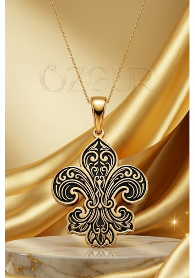 925 Ayar Gümüş Fleur De Lis Zambak Kolye Altın