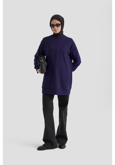 Armine Trend Önü Taş İşlemeli Tunik Morcivert 25kt449