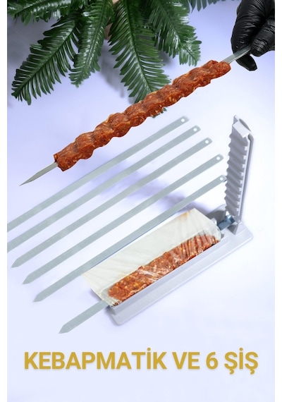 Rotanev 6 Adet Şiş Ve Kebapmatik Adana Urfa Kebap Kalıbı Aparatı Pratik Hızlı Kebap Makinesi Kutusu Gri