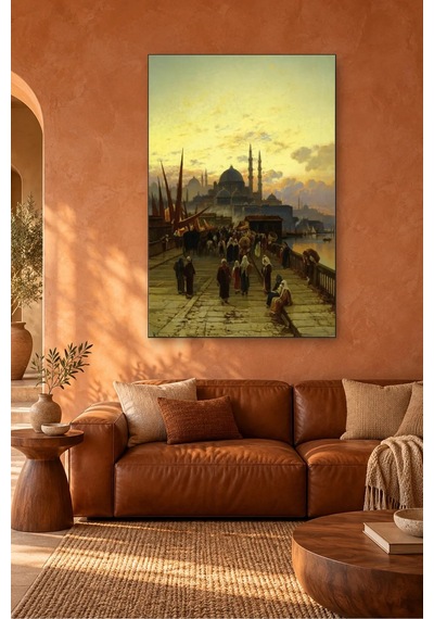 Fida Gün Batımında Galata Köprüsü Ve Yeni Cami Canvas Tablo Çok Renkli