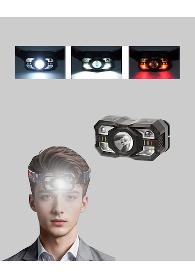 Şarj Edilebilir Led Far Hareket Sensörlü 5 Modlu Outdoor Yeni Nesil Belirtilmemiş