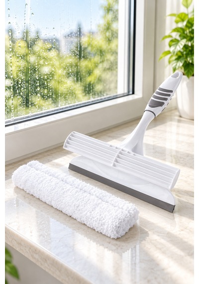Softon Peluşlu Cam Sileceği 2 Si 1 Arada Bezli Cam Çekçek Çekpas Duşakabin Ve Pencere Temizleyici 19 Cm Beyaz-gri - 937050994