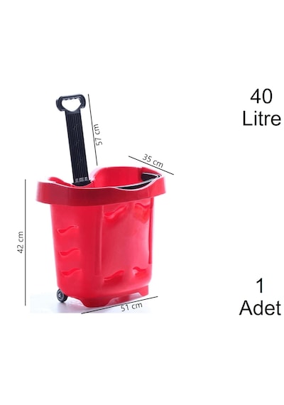 40 Litre 2 Tekerlekli Plastik Alışveriş El Sepeti Kırmızı 1 Adet / En:51 Boy:35 Yükseklik:42 Cm
