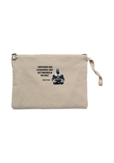 Mike Tyson Fighter Quote Krem Clutch Astarlı Cüzdan / El Çantası Krem