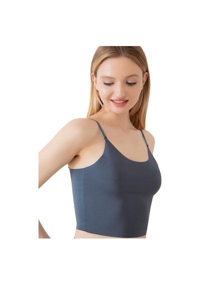 İnce Askılı Dikişsiz V Yaka İz Yapmaz Büstiyer/croptop Mavi