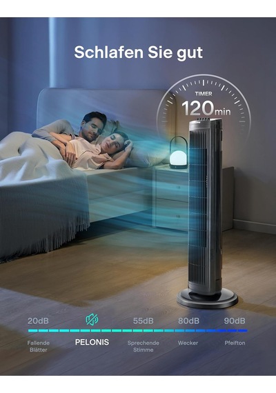 Pelonis Kule Fan, Sessiz Çalışma, 3 Hız Ayarı, Zamanlayıcı, 60 Salınım