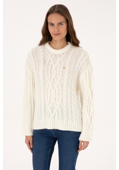 U.S. Polo Assn. Kadın Krem Bisiklet Yaka Kazak 50310215-VR256
