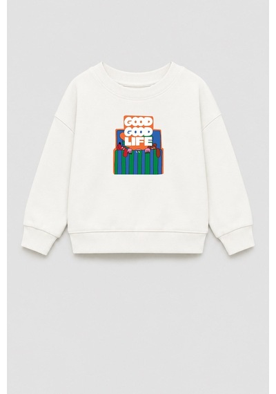 Monila Unisex Çocuk 3 İplik Kumaş Pamuklu Baskılı Sweatshirt Ekru
