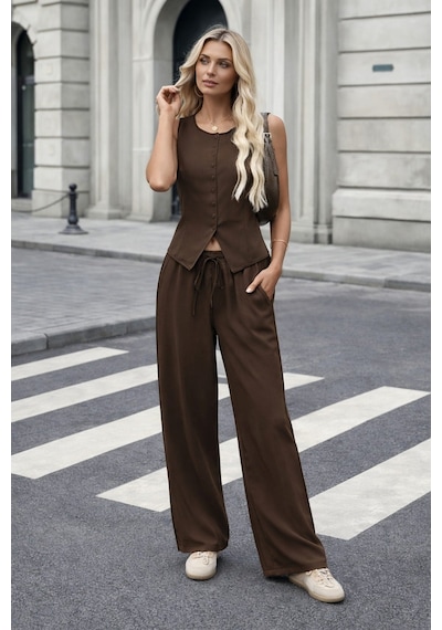 Unika Boutique Yelek Pantolon Takım kahverengi