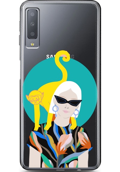 Samsung Uyumlu A7 2017 Yellow Monkey Tasarımlı Süper Şeffaf Telefon Kılıfı Çok Renkli