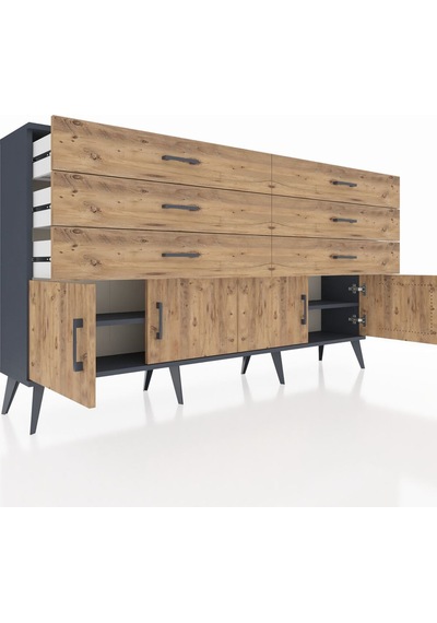 Arges Konsol 2 Raflı 6 Çekmeceli 4 Kapaklı 176x30x99 Antrasit-çam Antrasit-çam Arges Konsol 2 Raflı 6 Çekmeceli 4 Kapaklı 176x30x99 Antrasit-çam Antrasit-çam