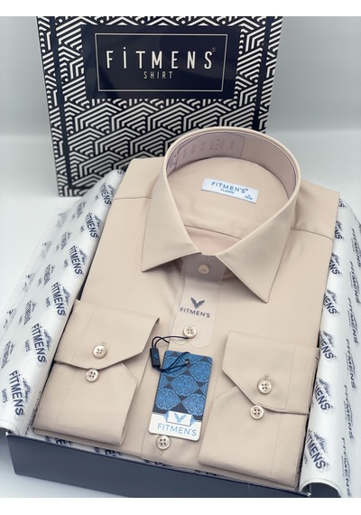 Fitmens Klasik Uzun Kol Cepsiz Likralı Rahat Kumaş Erkek Gömlek Fs-004517 - Bej-3193