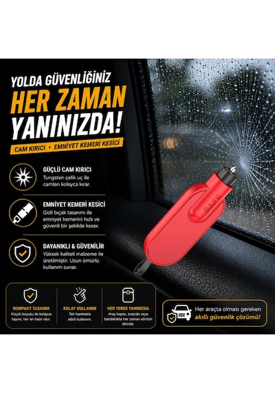 Polham 2in1 Anahtarlıklı Araç İçi Acil Durum Cam Kırıcı Ve Emniyet Kemeri Kesici Kompakt Oto Güvenlik Aparatı