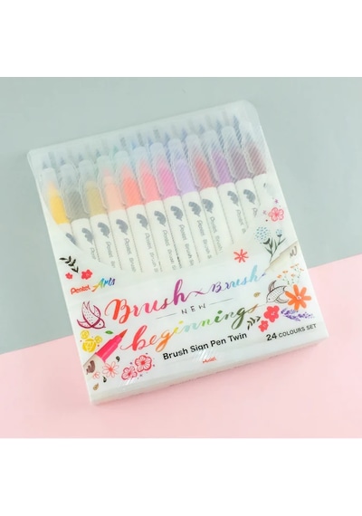 Pentel Arts Brush Sign Pen Twin 24'lü Fırça Uçlu Kalem Set / Sesw