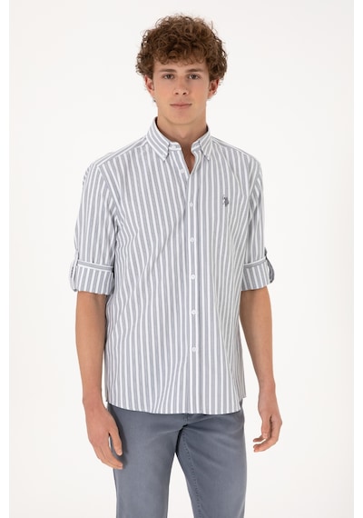 U.S. Polo Assn. Erkek Gri Çizgili Beyaz Gömlek 50306327-VR024