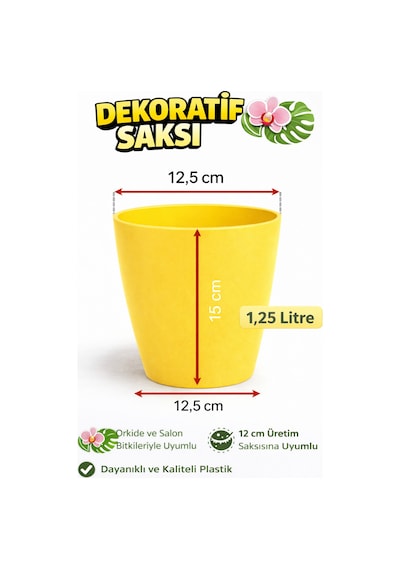 Orkide Saksısı Sarı Dekoratif Dış Saksı 1 Adet- 12 Pot Şeffaf Orkide Üretim Saksısı Hediyeli