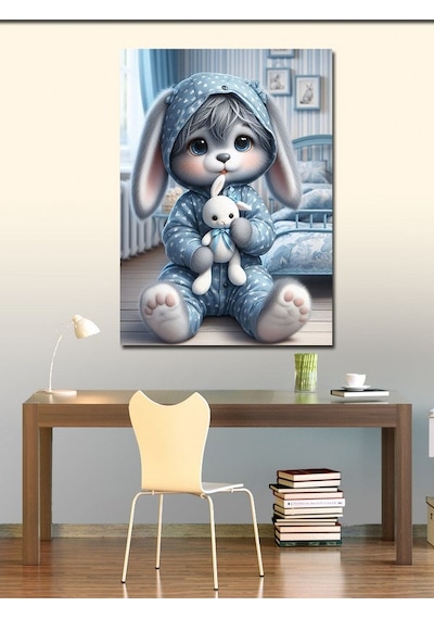 Kanvas Tablo Tavşan Ve Tavşan Peluş Oyuncak 50cmx70cm