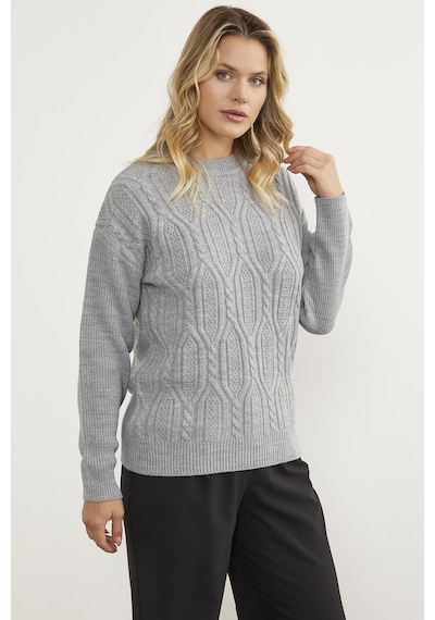 Sementa Oversize Kabartma Desenli Triko Kazak - Gri 001