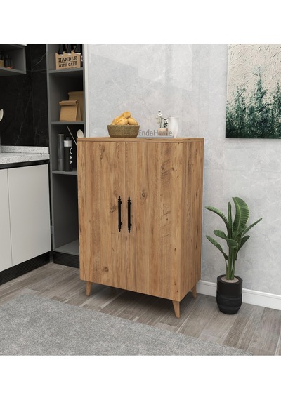 3 Raflı 2 Kapaklı Çok Amaçlı Dolap Çok Amaçlı Mutfak Dolabı Banyo Dolabı Koyu Gri & Beyaz - Atlantik Çam Çok Renkli