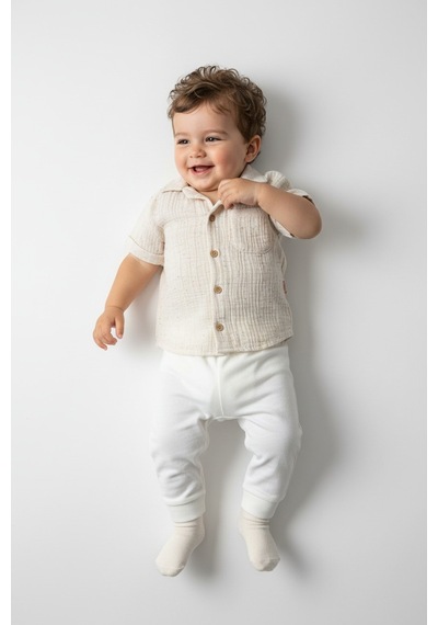 Tiffany Baby & Kids Nope Müslin Tasarımlı Kısa Kol Gömlek Bej