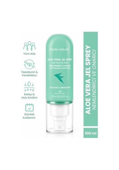 Bade Natural Aloe Vera Onarıcı Jel Sprey Güneş Sonrası Nemlendirici %100 Doğal 100 ML