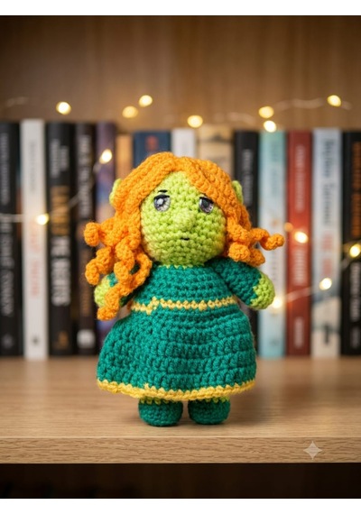 Fiona Shrek Amigurumi Örgü Oyuncak - Çizgi Film Karakteri Hediyelik Figür 12 Cm