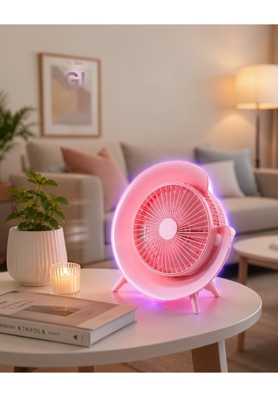 Taşınabilir Masaüstü Vantilatör With Pembe Yuvarlak Çerçeve