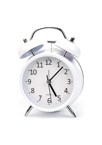 Valkyrie 16cm Büyük Boy Akar Saniyeli Alarm Çalar Saat - Nostaljik Masa Saati Beyaz
