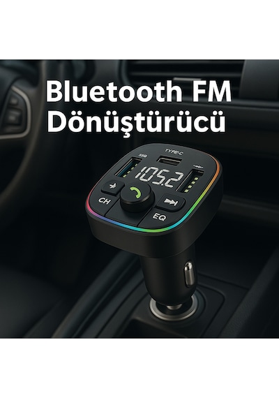 Ahandabuldum 20w Şarj Özellikli Dijital Göstergeli Bluetooth Fm Dönüştürücü