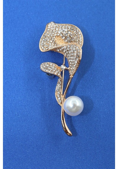 Gala Çiçeği Broş. Taşlı Tasarım Broş, Incili Broş. Yaka Iğnesi Broş. Kadın Broş. Broş Gold
