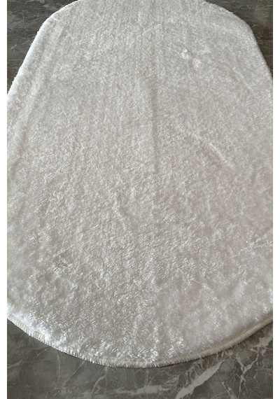 Tropikal Home Post Peluş Yumuşak Oval Halı Tüylü Halı Kaymaz Taban Konforlu Dekoratif Yıkanabilir Beyaz