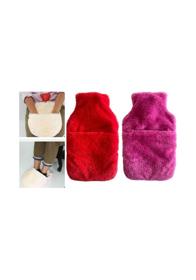 Sıcak Su Torbası 2 Adet,cepli Peluş Termofor 32,5x17,5cm 1500 Ml 2 Renkli Çok Renkli