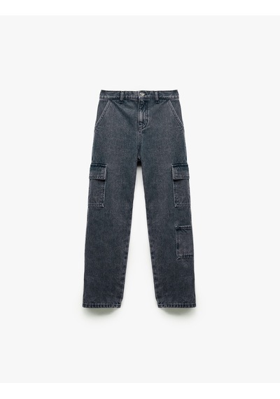 Koton Pamuklu Cep Detaylı Loose Fit Kargo Cepli Denim Pantolon Gri 6wkb40037td Gri