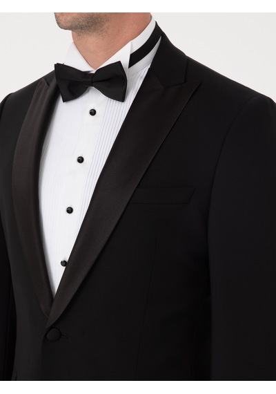 Cacharel Siyah Slim Fit Yün Karışımlı Kırlangıç Yaka Smokin Damatlık