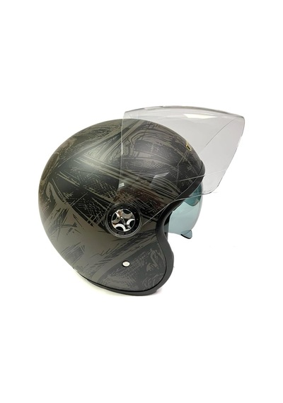 Motosiklet Yarım Kask , Grafiti Desenli, Çift Vizörlü, Vintage Stil, Terletme Yapmaz Pedler-s Beden