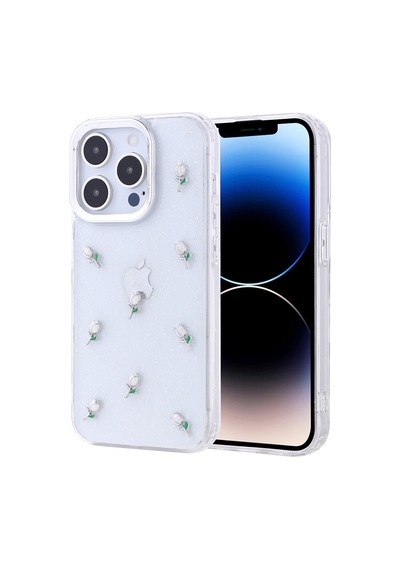 Zore Apple iPhone Uyumlu 14 Pro Kılıf Airbag Tasarımlı Simli Şeffaf Omsy Kutup Kapak - Kiraz