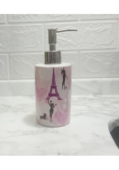 Sıa Seramik Sıvı Sabunluk Kızlı Paris Desenli 7x7x18cm 320ml