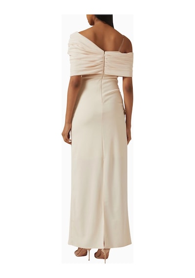 Ac By Aanchal Chanda Off - Shoulder Rose Drape Gül Drapeli Omuz Dekolteli Uzun Kadın Elbise Bej
