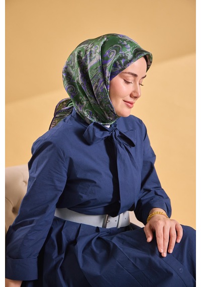 Silk Home Twill İpek Eşarp Royale Şal Desen Yeşil 90x90 Çok Renkli