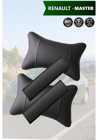 Renault Master Uyumlu Siyah Set Deri Kemer Koruyucu Lüks Deri Yastık