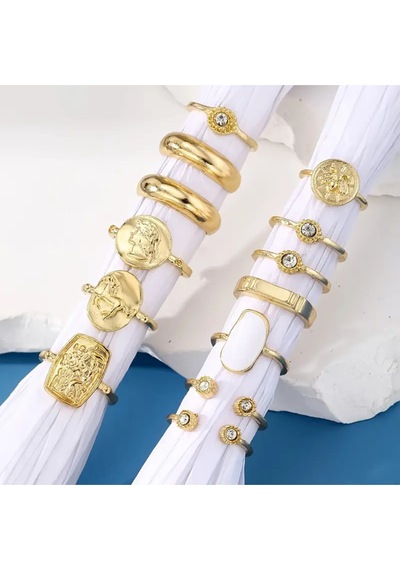 Girift Vintage Ysera 13 Adet Gold Taşlı Çoklu Yüzük Seti Altın