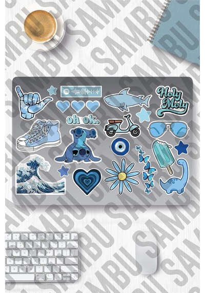 Blue Aesthetic Sticker Etiket Seti 1 - Mavi Sticker - Laptop Notebook Telefon
