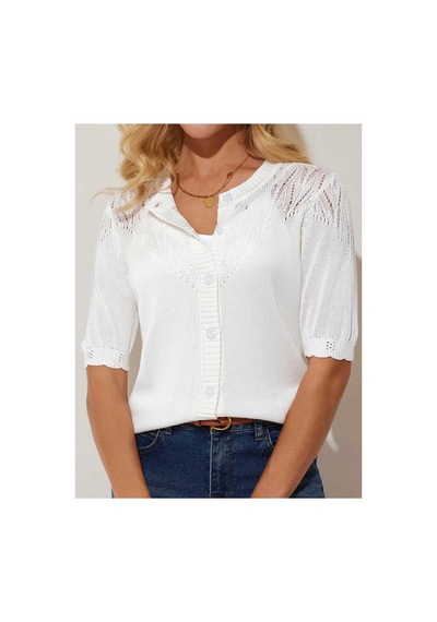 Youknitwear You Wanda %100 Pamuk Triko Hırka Beyaz