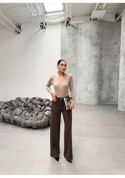 Etiler Collection Yüksek Bel Straight Fit Palazzo Pantolon Kahve