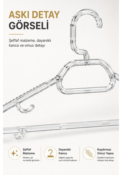 Kristal Elbise Askısı 6 Lı Set Şeffaf Kaydırmaz Çok Amaçlı Askı Şeffaf