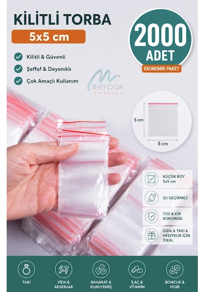 Kilitli Torba 5x5 Cm 2000 Adet Kilitli Buzdolabı Poşeti Şeffaf Kilitli Poşet Kilitli Saklama Poşeti