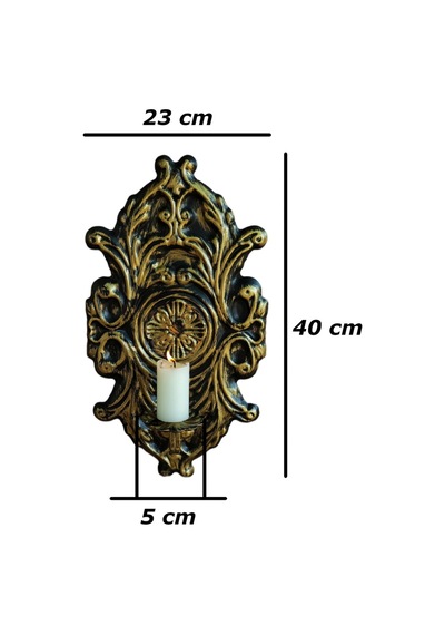 Aju Mumluk Şamdan Duvar Aplik Ev Bahçe Balkon Ofis Dekorasyonu Özel Tasarım Hediye 40x23cm Eskitme Gold. Gold